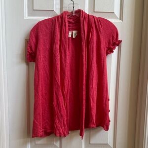 Red Short-Sleeve Open or Button on the Bottom side Cardigan - Moth